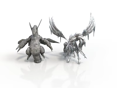 Two Mythical Fantasy Animals With Large Wings And Sharp Claws In 3D Render 3d model