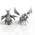 Two Mythical Fantasy Animals With Large Wings And Sharp Claws In 3D Render