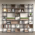 Modern Minimalist Shelving Unit With Multiple Compartments For Books Decorative Items And Green Plants