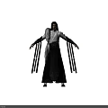 Ancient-style Male Figure With Avian Feather Adornments Black And White Robes Golden Belt Outstretched Arms