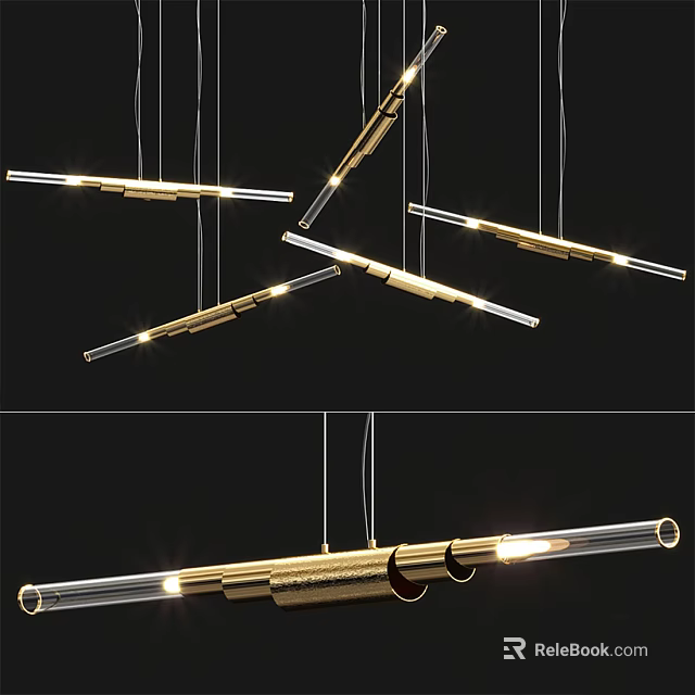Modern Gold Linear Chandelier With Transparent Glass Tubes Hanging Design 3d model