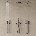 Black Shower System Installed On Beige Marble Wall With Flowing Water And Modern Design