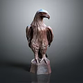 Artistic Wooden Eagle Sculpture Standing with Spread Wings on Wooden Base