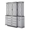 Elegant Light Blue Display Cabinet With Patterned Glass Doors and Drawer Storage