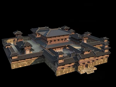 Ancient Chinese Architecture Complex With Courtyard And Traditional Wooden Roofs 3d model