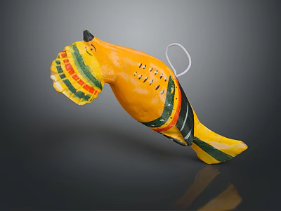 Yellow Flying Animal Decoration With Colorful Stripes And White Loop 3d model