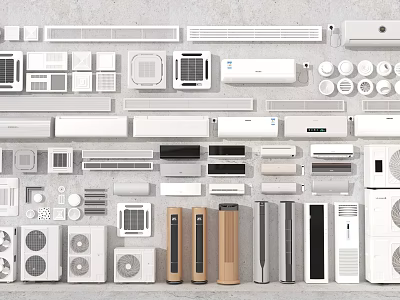 Various Modern Air Conditioners and Fans Featuring Wall Mounted Tower and Floor Standing Styles 3d model