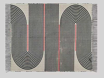 Square Carpet With Black White Stripes Red Lines And Fringe Edges 3d model