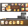 Restaurant Menu Billboard With Colorful Food Images And Modern Order Counter