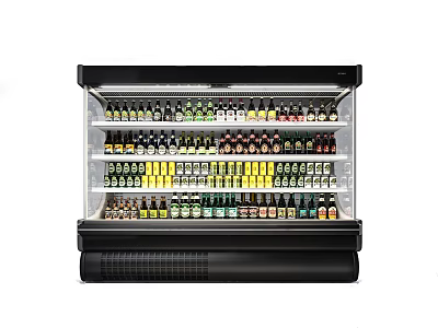 Commercial Refrigerator Display With Multi Tiered Shelves Filled With Assorted Bottled Beverages 3d model