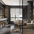 Modern Bathroom Interior Design With Large Mirror Vanity Glass Shower And Freestanding Bathtub