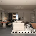 Elegant Modern Living And Dining Room Interior With Luxurious Sofa And Crystal Chandelier
