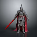 Medieval Man In Silver Armor With Red Cape And Red Sword Standing 3d model