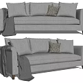 Gray Sectional Sofa In Modern Living Room With Linen Upholstery Soft Pillows And Throw Blanket