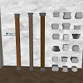 Minetti Decorative Columns with Wooden Bodies Stone Bases and White Architectural Capitals