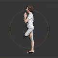 Woman Practicing Yoga Tree Pose With Hands In Prayer On Black Floor