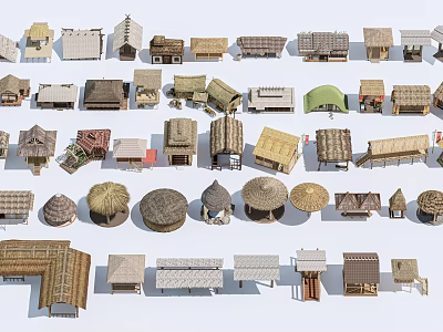 Diverse Collection of Wooden Houses With Different Roof Styles And Structures 3d model