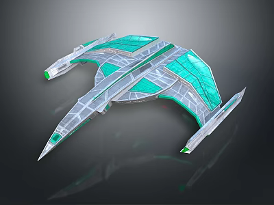 Futuristic Cosmic Spaceship With Aerodynamic Silver Green Transparent Design For Interstellar Exploration 3d model