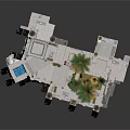 Modern White Stone Cliff Structure With Palm Trees And Terraced Platforms