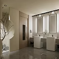 Clubhouse Entrance Area With Modern Design Circular Ceiling Lighting Decorative Painting Plant And Wooden Bench