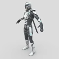 Futuristic Game Movie Character in Black Silver Armor with Blue Accents and Sword