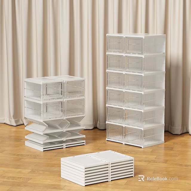 White Stackable Storage Baskets with Grid Design for Home Organization in Living Room 3d model 