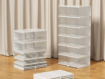 White Stackable Storage Baskets with Grid Design for Home Organization in Living Room 3d model