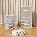 White Stackable Storage Baskets with Grid Design for Home Organization in Living Room 3d model