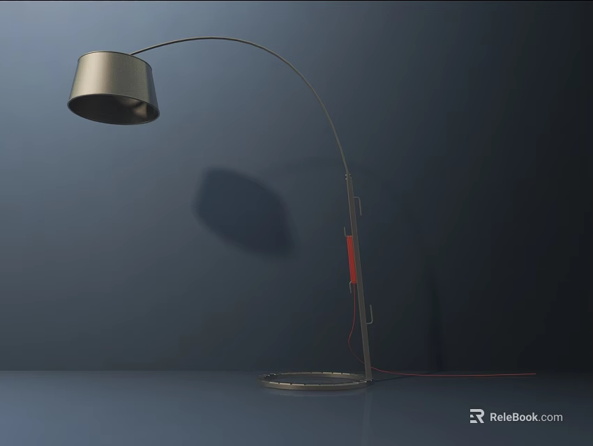 Modern Metallic Floor Lamp With Arched Arm Silver Lampshade And Red Accent 3d model 