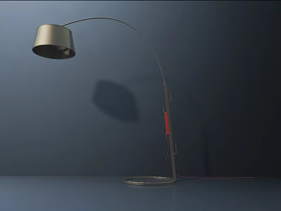 Modern Metallic Floor Lamp With Arched Arm Silver Lampshade And Red Accent 3d model