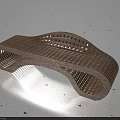 Modern Wooden Landscape Seat With Curved Layered Design And Striped Surface