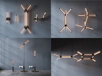 Sleek Modern Lighting Combination With Geometric Pendant Wall And Floor Lamps 3d model
