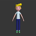 Toy Doll With Yellow Hair Light Blue T-shirt Blue Pants And Green Shoes Smiling Face