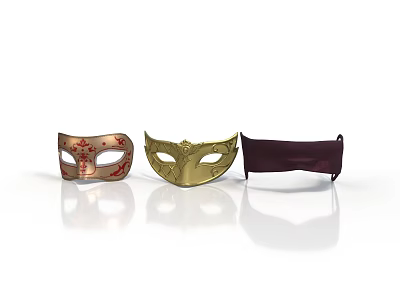 Three Decorative Masks For Daily Life Accessories With Golden Patterned And Dark Designs 3d model