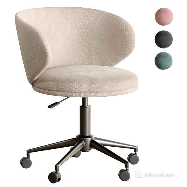 Modern Beige Single Chair with Curved Backrest Swivel Base and Color Options 3d model 
