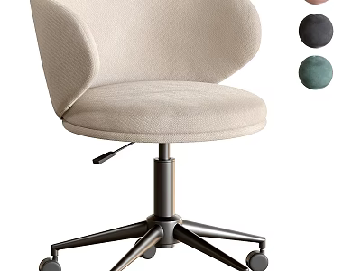 Modern Beige Single Chair with Curved Backrest Swivel Base and Color Options 3d model