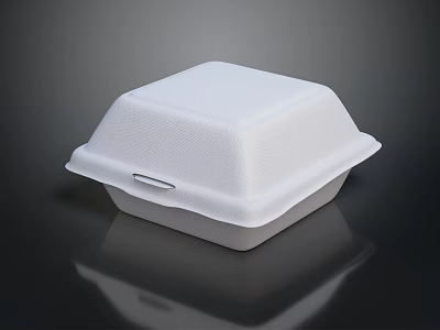 Disposable White Foam Square Food Container With Lid For Takeout Meals 3d model