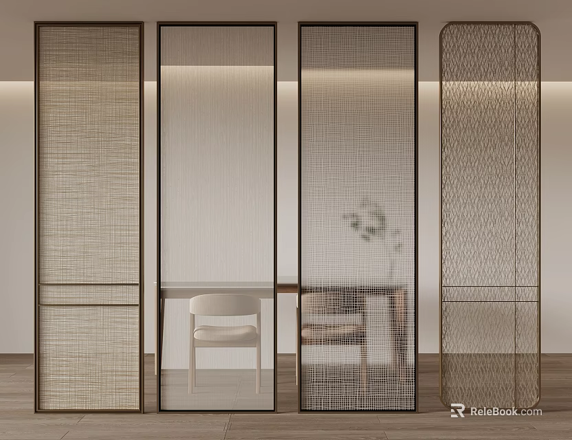 Modern Woven Room Dividers With Textured Patterns And Table Plant In Interior 3d model 