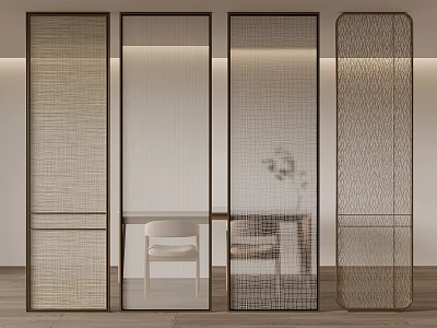 Modern Woven Room Dividers With Textured Patterns And Table Plant In Interior 3d model