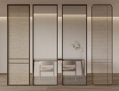 Modern Woven Room Dividers With Textured Patterns And Table Plant In Interior 3d model