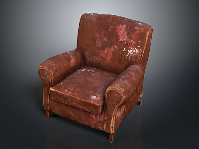 Vintage Brown Leather Armchair With Worn Peeling Surface And Classic Design 3d model