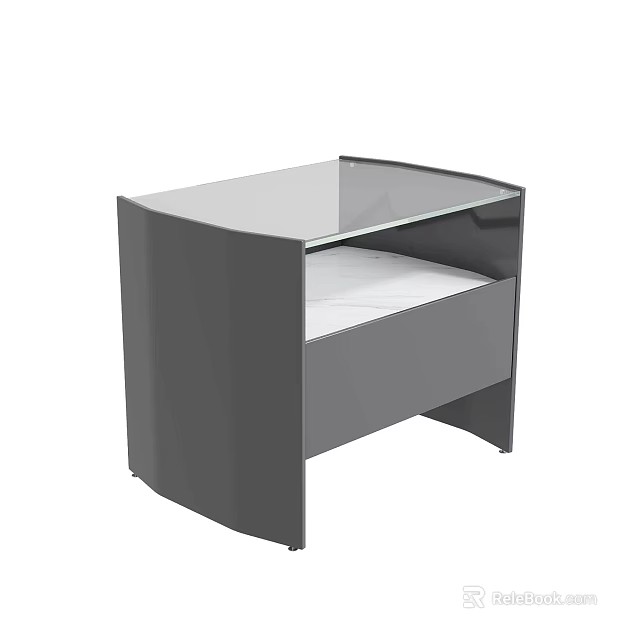 Modern Gray Bedside Table With Glass Top And Single Drawer Design 3d model 