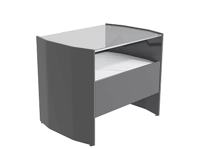 Modern Gray Bedside Table With Glass Top And Single Drawer Design 3d model