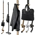 Stylish Clothes Hanger With Black Leather Jacket Black Handbag And Rope Knots