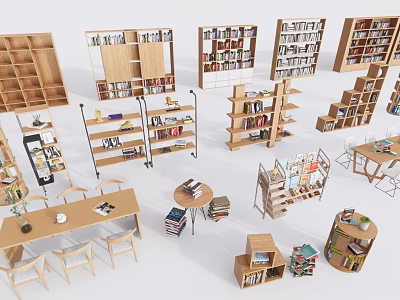 Various Bookcases With Open Shelves Multiple Layers Different Shapes And Home Furniture 3d model