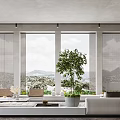 Modern Living Room Interior With Large Windows Sea View White Sofa And Green Plant
