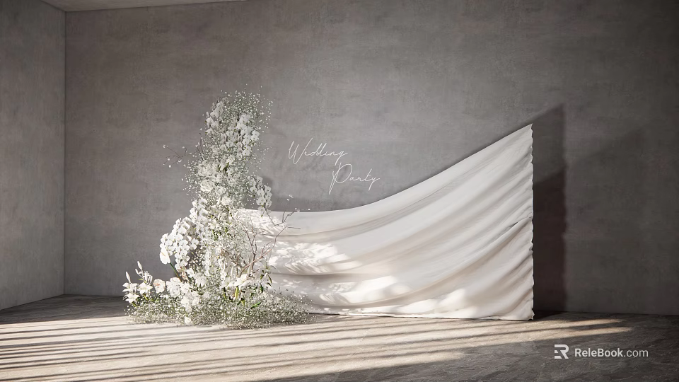 Elegant Banquet Hall for Wedding Party With White Floral Decor and Soft Lighting 3d model 