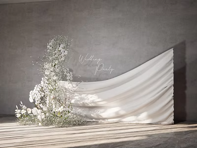 Elegant Banquet Hall for Wedding Party With White Floral Decor and Soft Lighting 3d model