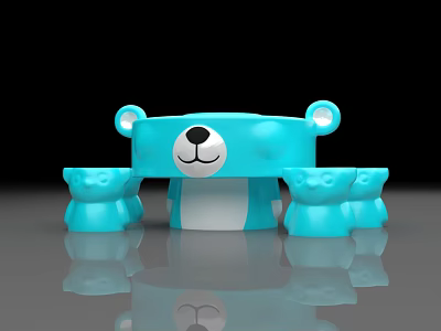 Blue Kids Table with Adorable Bear Shape Design and Matching Chairs 3d model