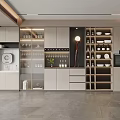 Modern Wine Cabinet In Open Kitchen With Glass Doors Wooden Cabinets And Interior Lighting Shelves